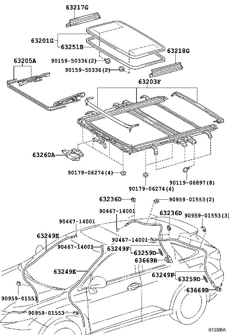  RX270 350 450H |  ROOF PANEL BACK WINDOW GLASS
