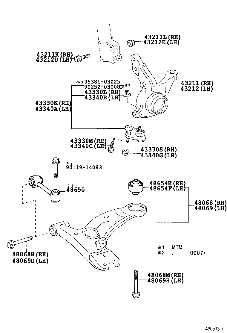  AVENSIS |  FRONT AXLE ARM STEERING KNUCKLE