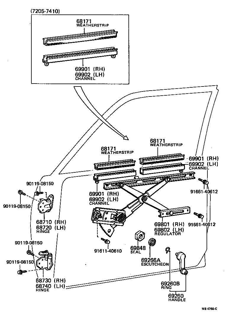  HILUX |  FRONT DOOR WINDOW REGULATOR HINGE