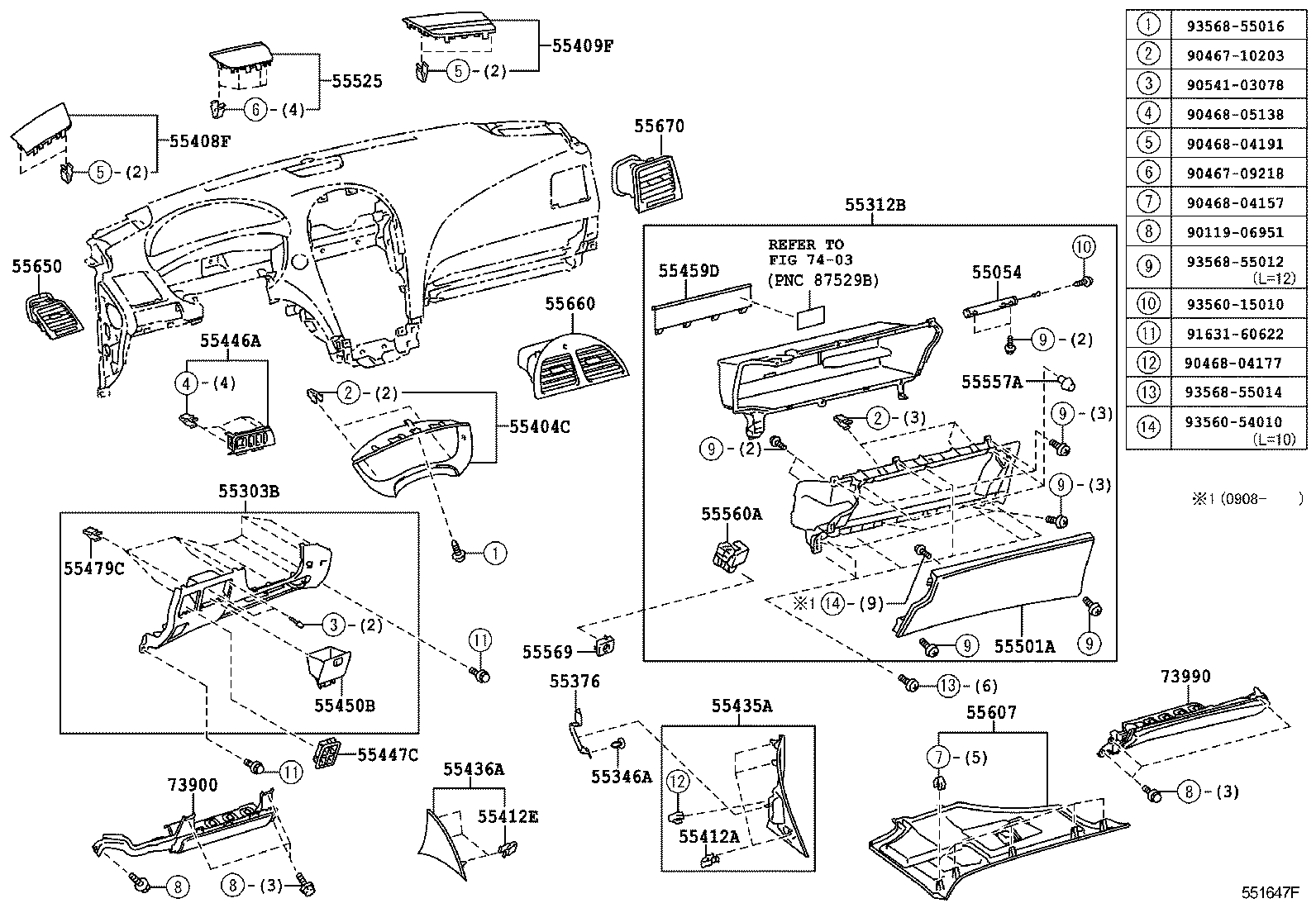  ES240 350 |  INSTRUMENT PANEL GLOVE COMPARTMENT