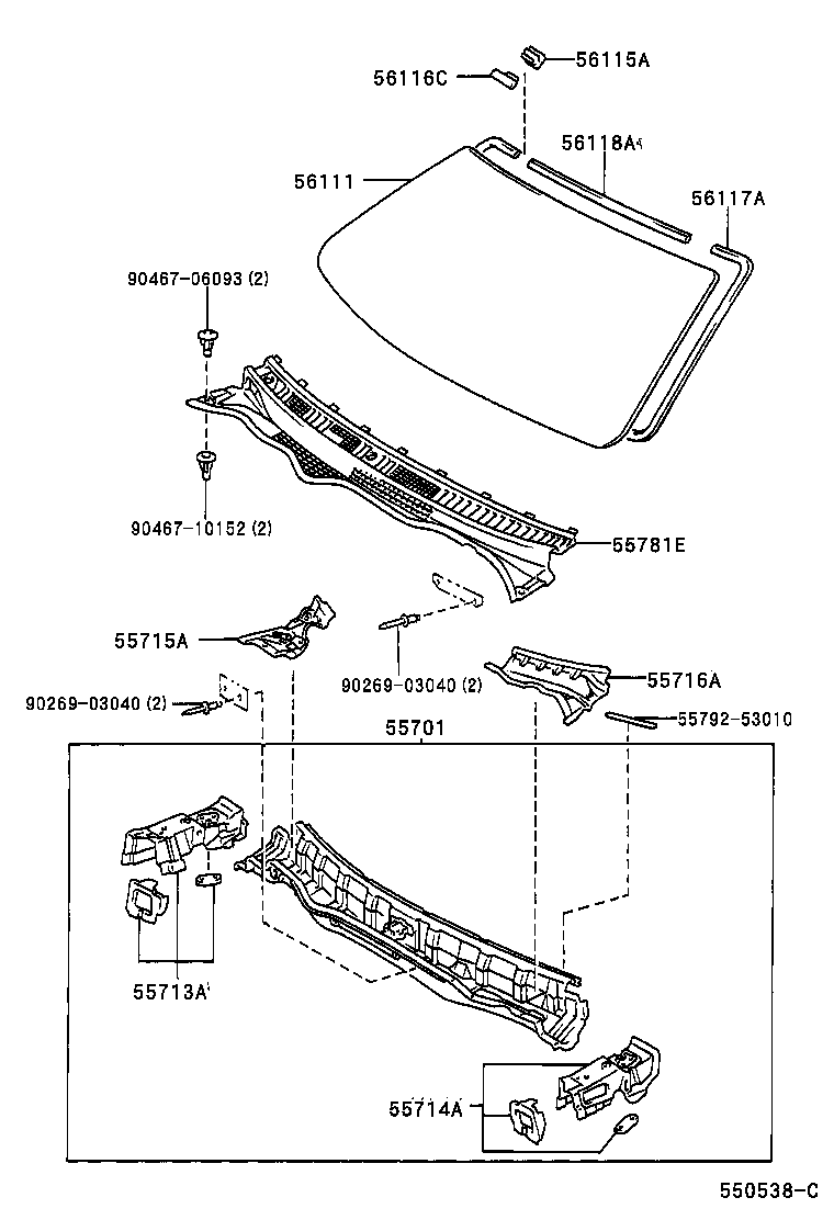  IS200 300 |  COWL PANEL WINDSHIELD GLASS