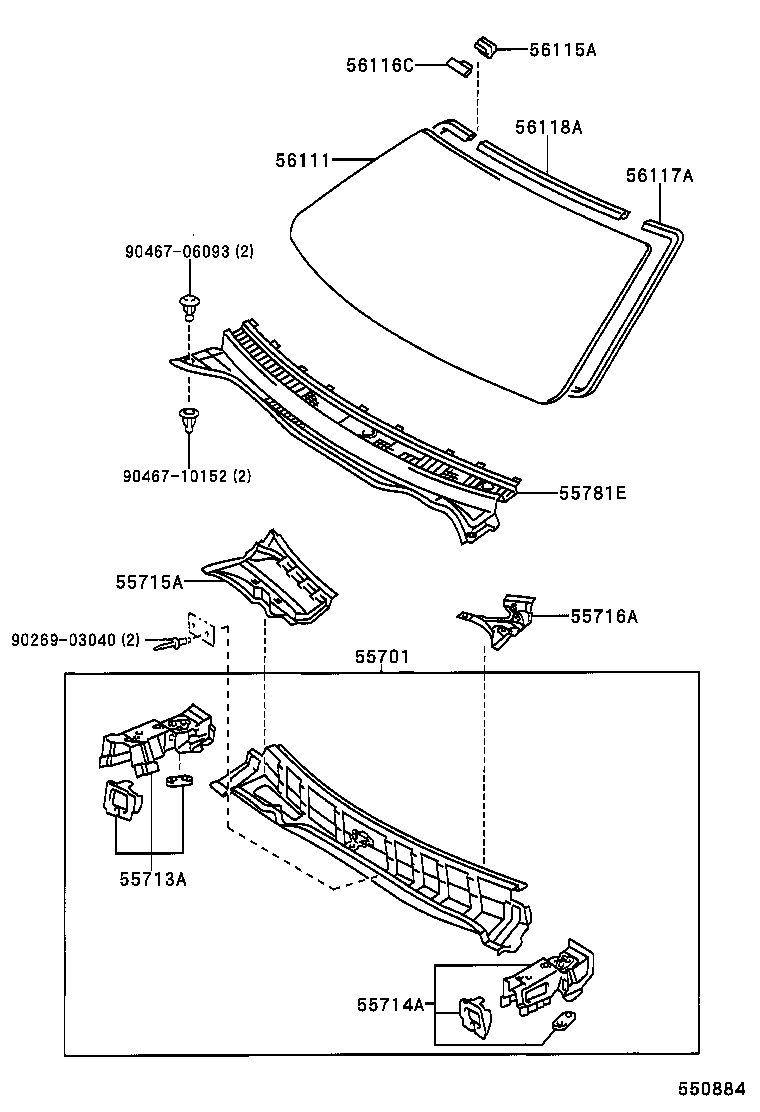  IS200 300 |  COWL PANEL WINDSHIELD GLASS