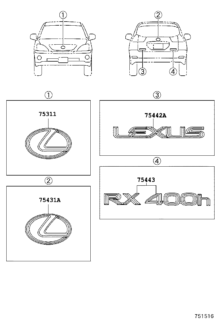  RX400H |  EMBLEM NAME PLATE EXTERIOR INTERIOR