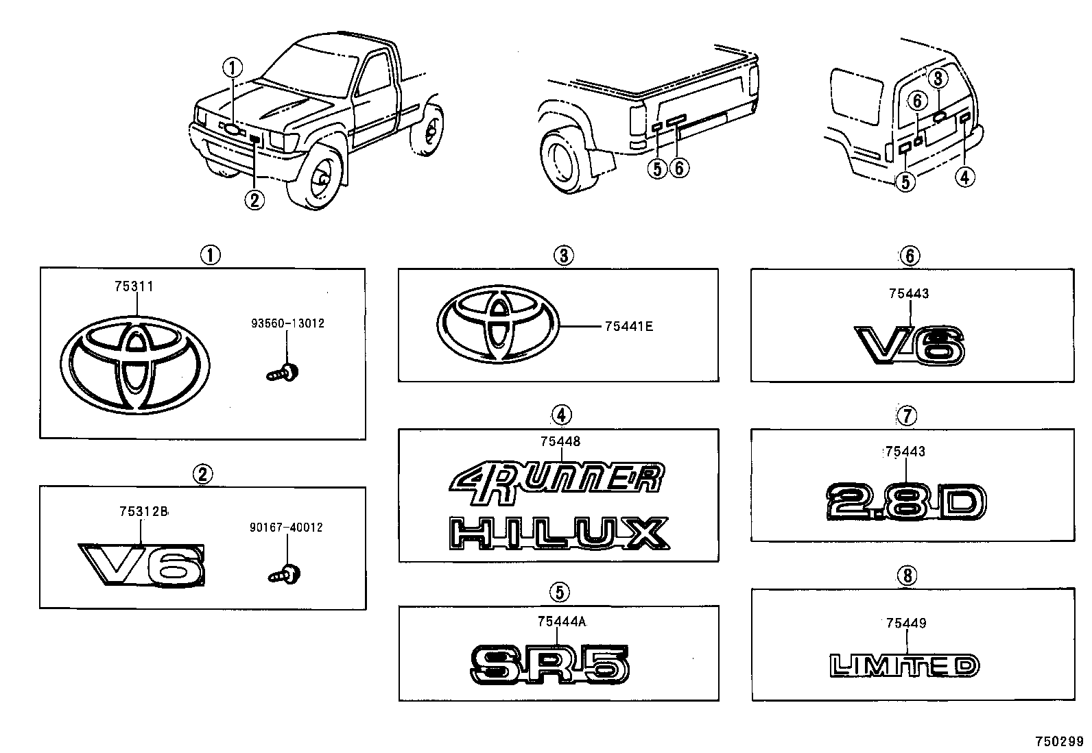  HILUX 4RUNNER 4WD |  EMBLEM NAME PLATE