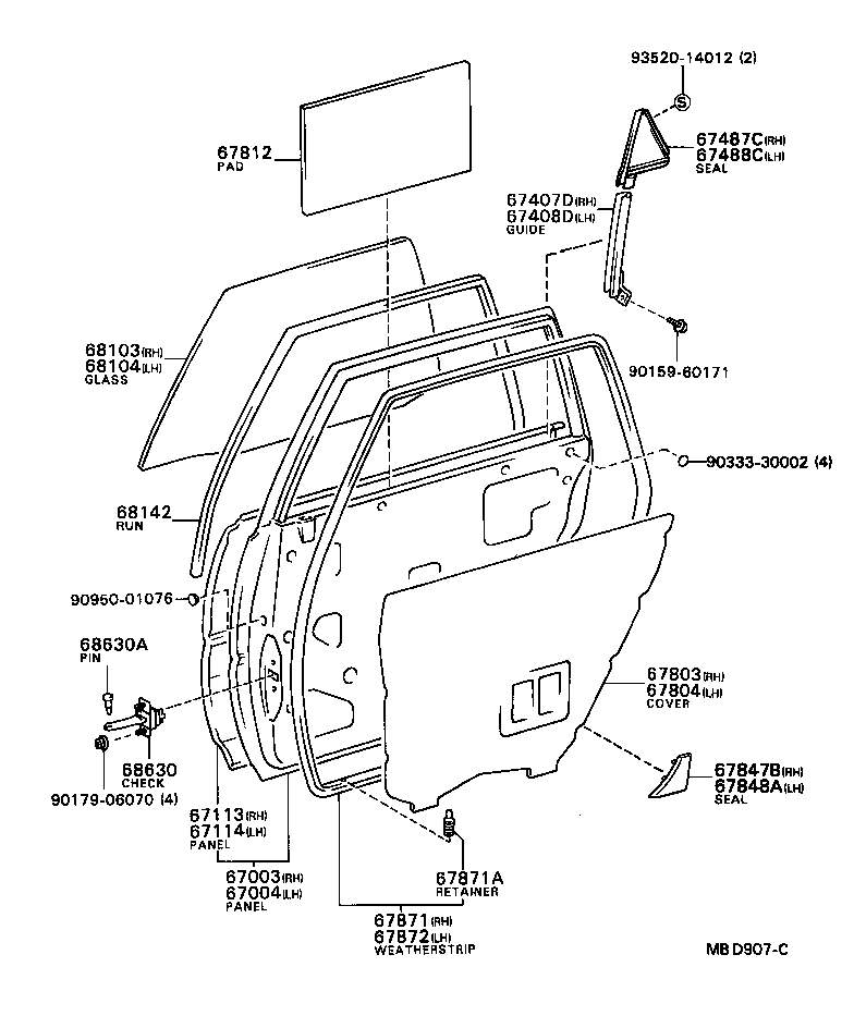  CAMRY VISTA |  REAR DOOR PANEL GLASS