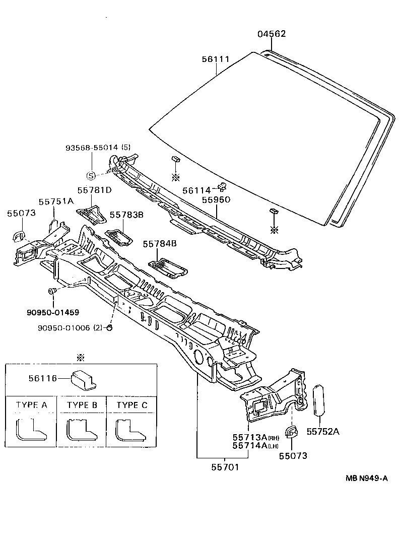  CAMRY |  COWL PANEL WINDSHIELD GLASS