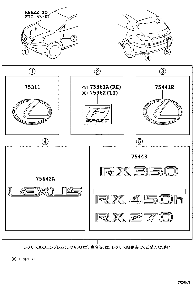  RX270 350 450H |  EMBLEM NAME PLATE EXTERIOR INTERIOR