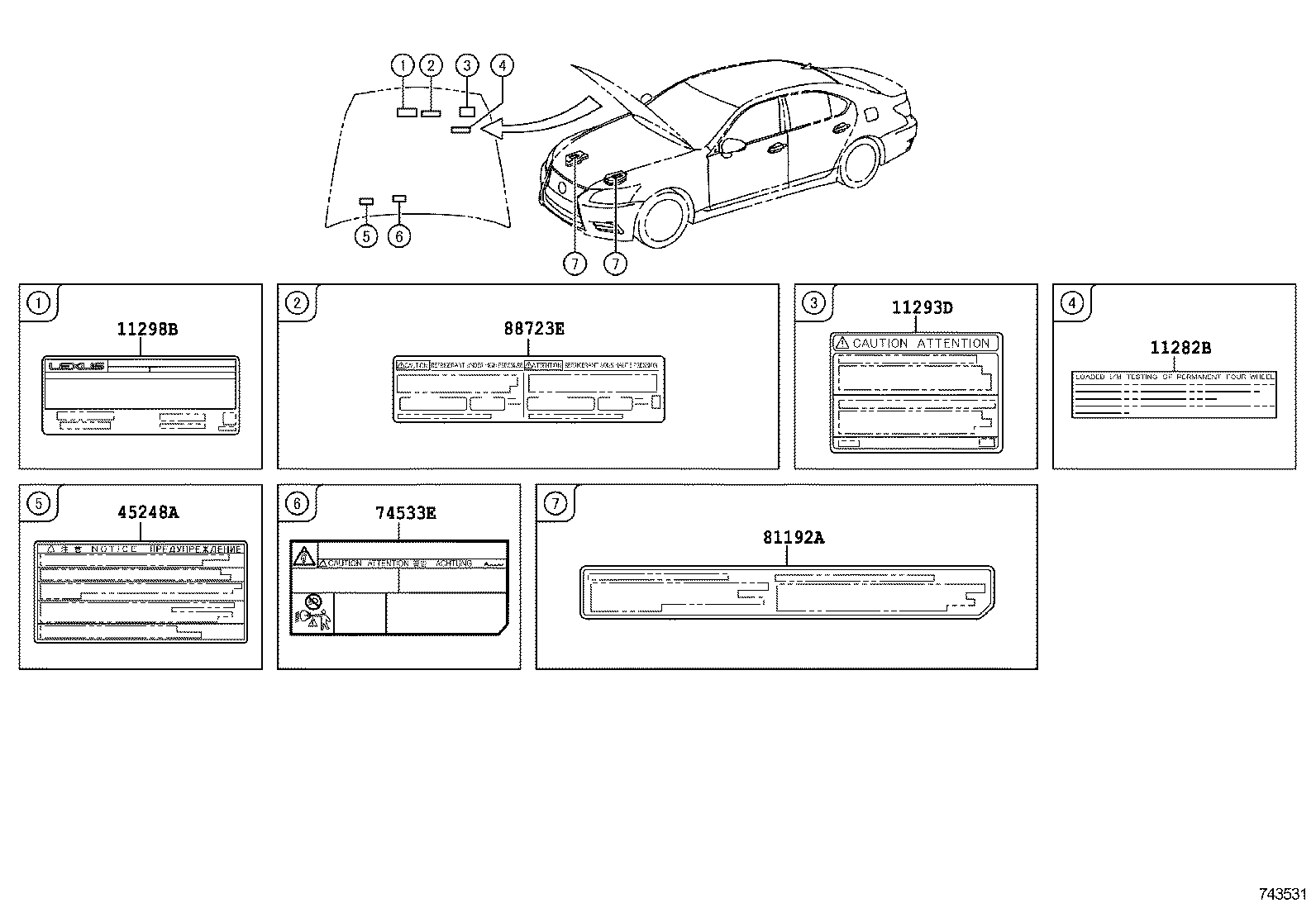  LS460 460L |  CAUTION PLATE EXTERIOR INTERIOR