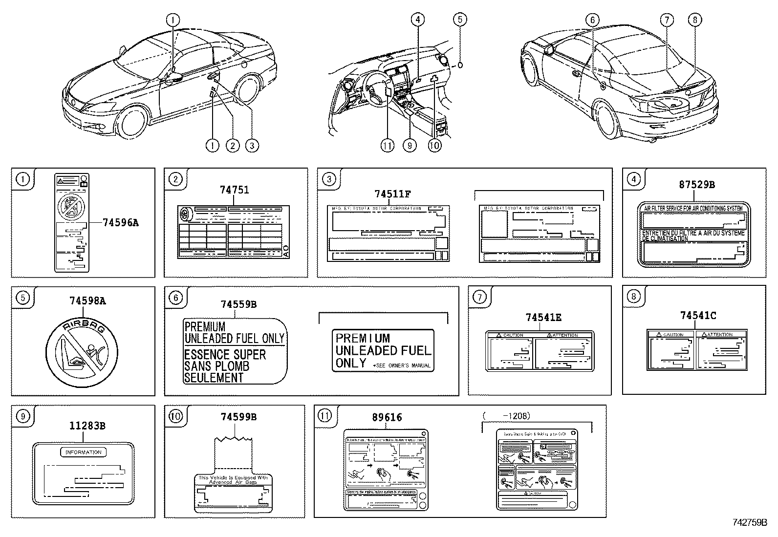  IS250C 350C |  CAUTION PLATE EXTERIOR INTERIOR