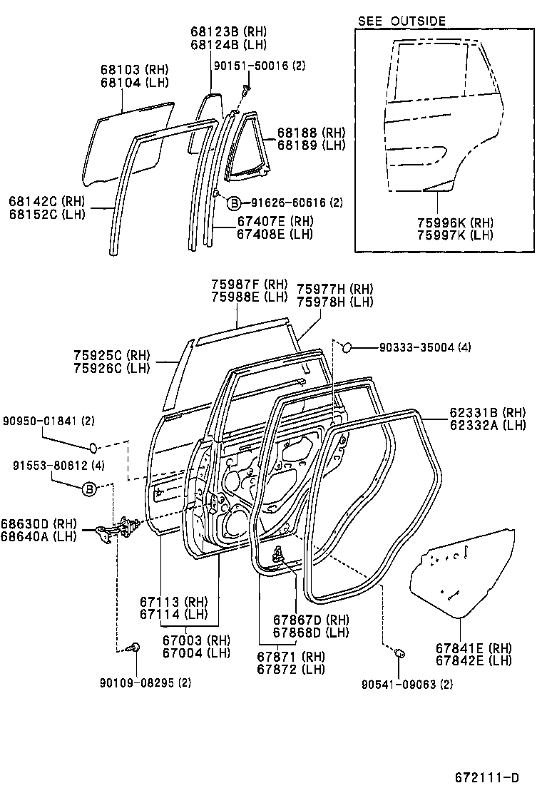  RAV4 |  REAR DOOR PANEL GLASS