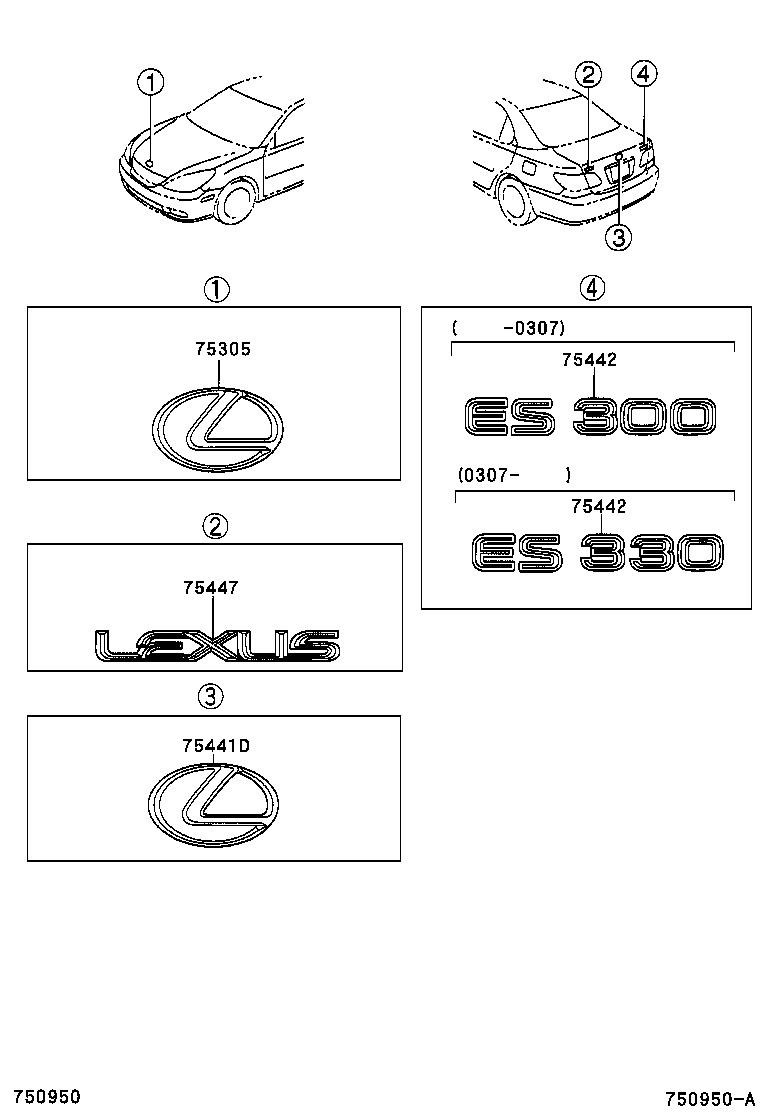  ES300 330 |  EMBLEM NAME PLATE EXTERIOR INTERIOR