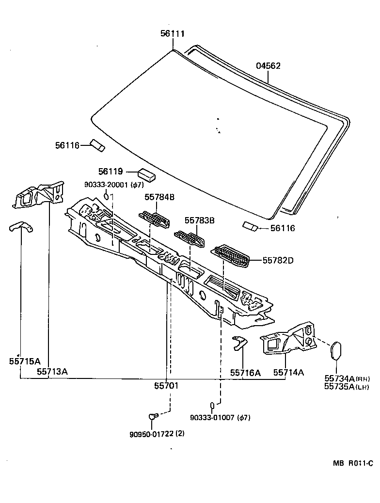  TERCEL |  COWL PANEL WINDSHIELD GLASS