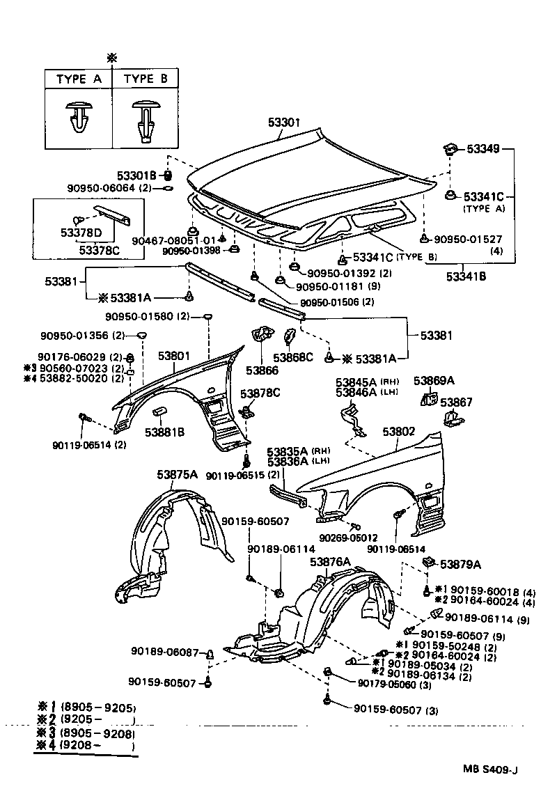  LS400 |  HOOD FRONT FENDER