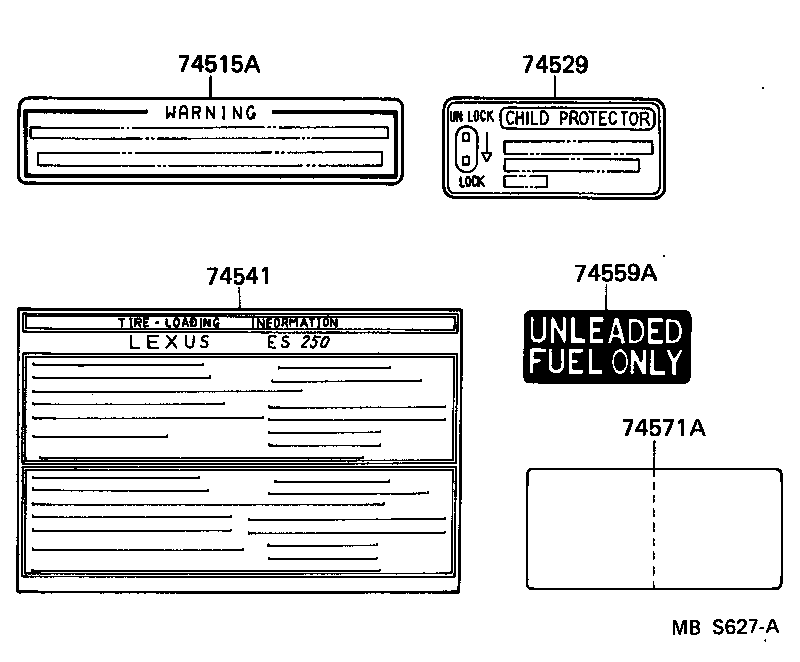  ES250 |  CAUTION PLATE EXTERIOR INTERIOR