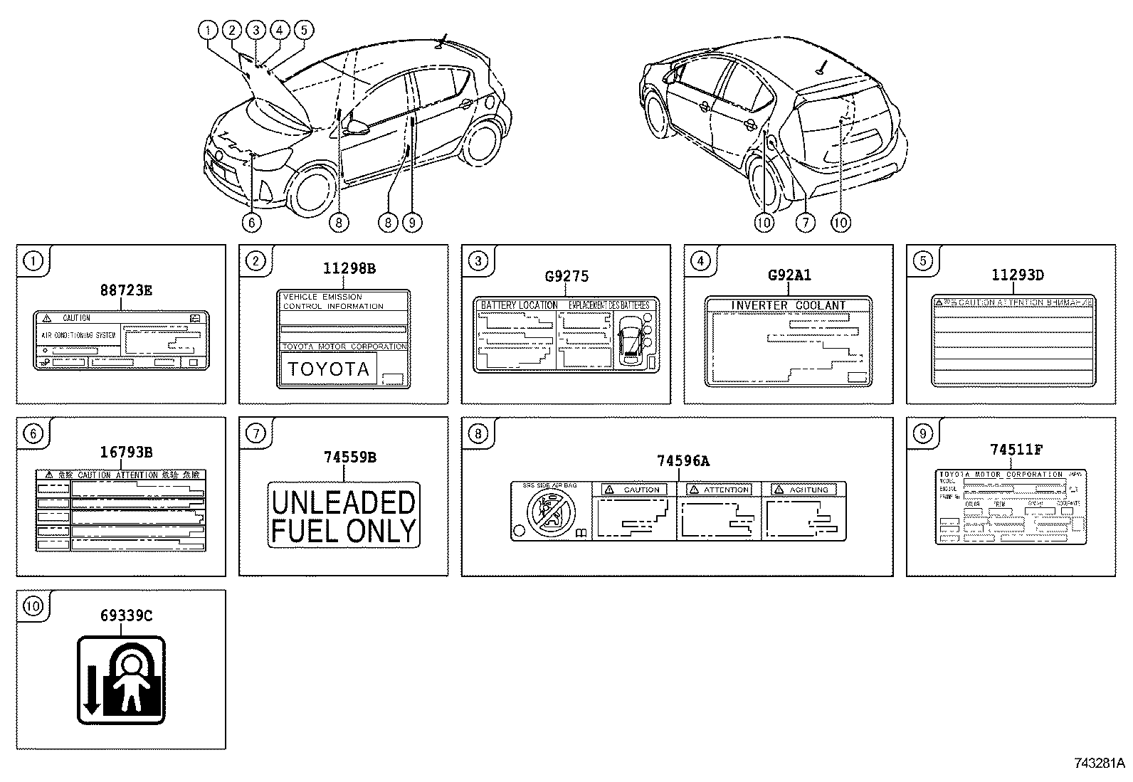  PRIUS C |  CAUTION PLATE EXTERIOR INTERIOR