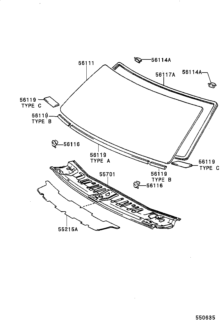  PREVIA |  COWL PANEL WINDSHIELD GLASS