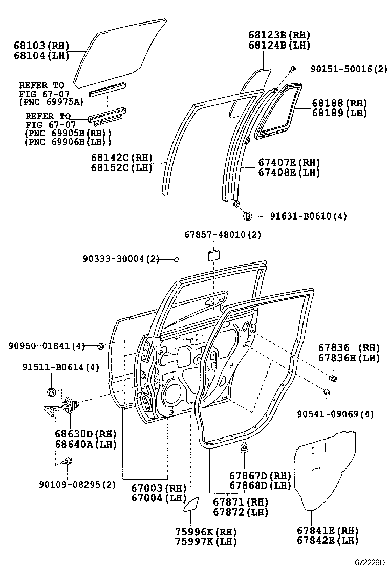  KLUGER L V |  REAR DOOR PANEL GLASS