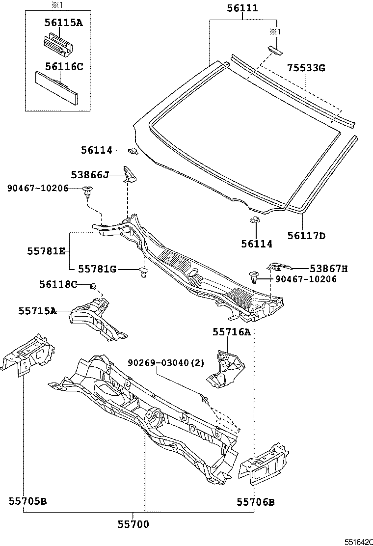  GS450H |  COWL PANEL WINDSHIELD GLASS